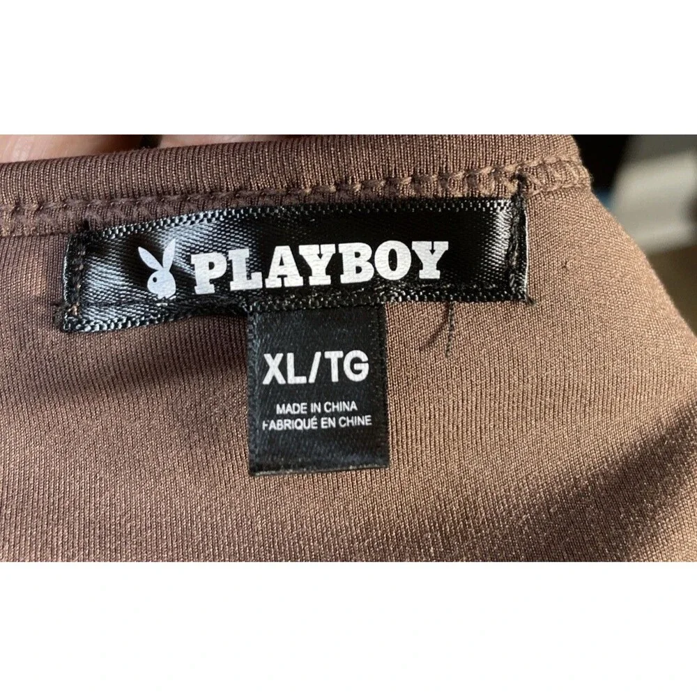 Playboy Sports Bra Adjustable Spagetti Straps Brown Bunny Logo Crop Top XL